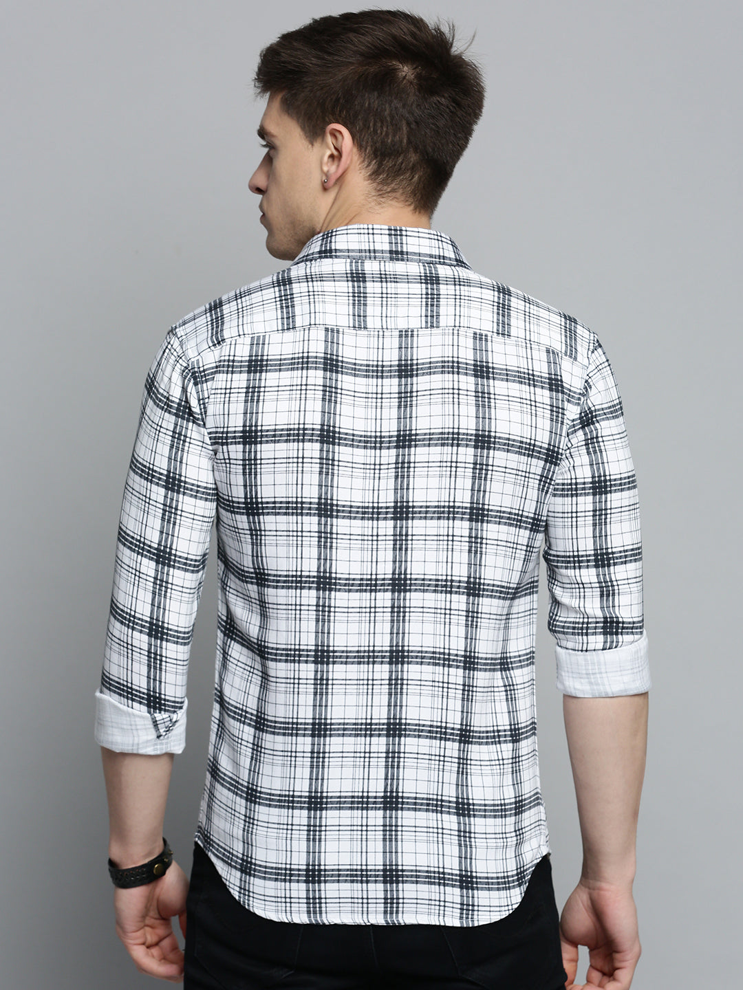 Men's White Checked Casual Shirt