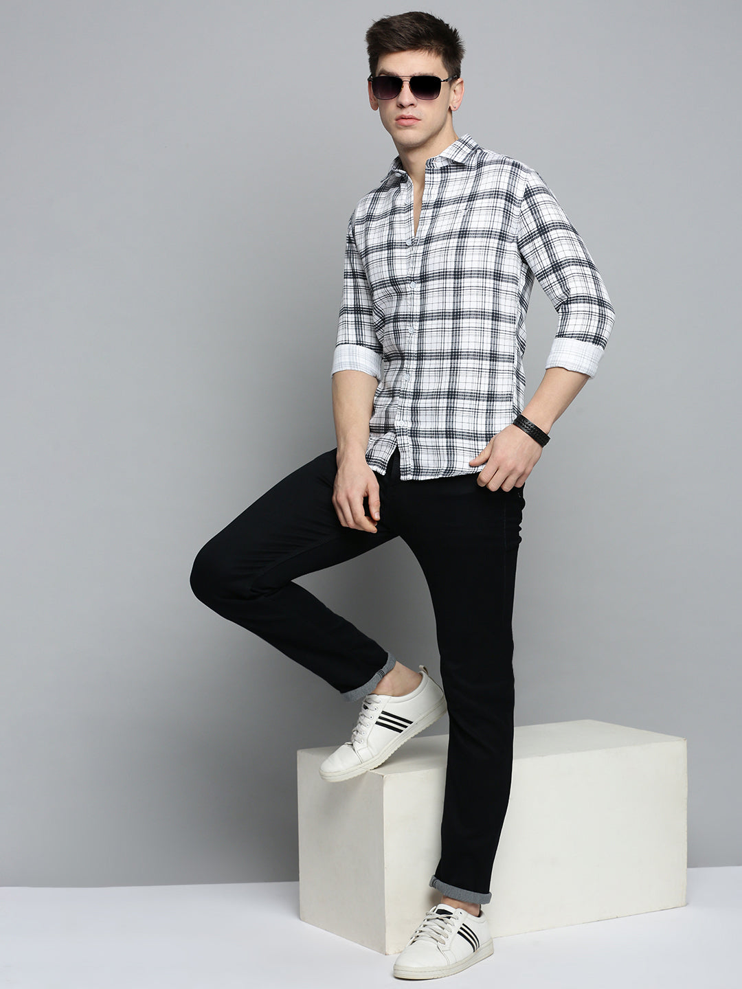 Men's White Checked Casual Shirt
