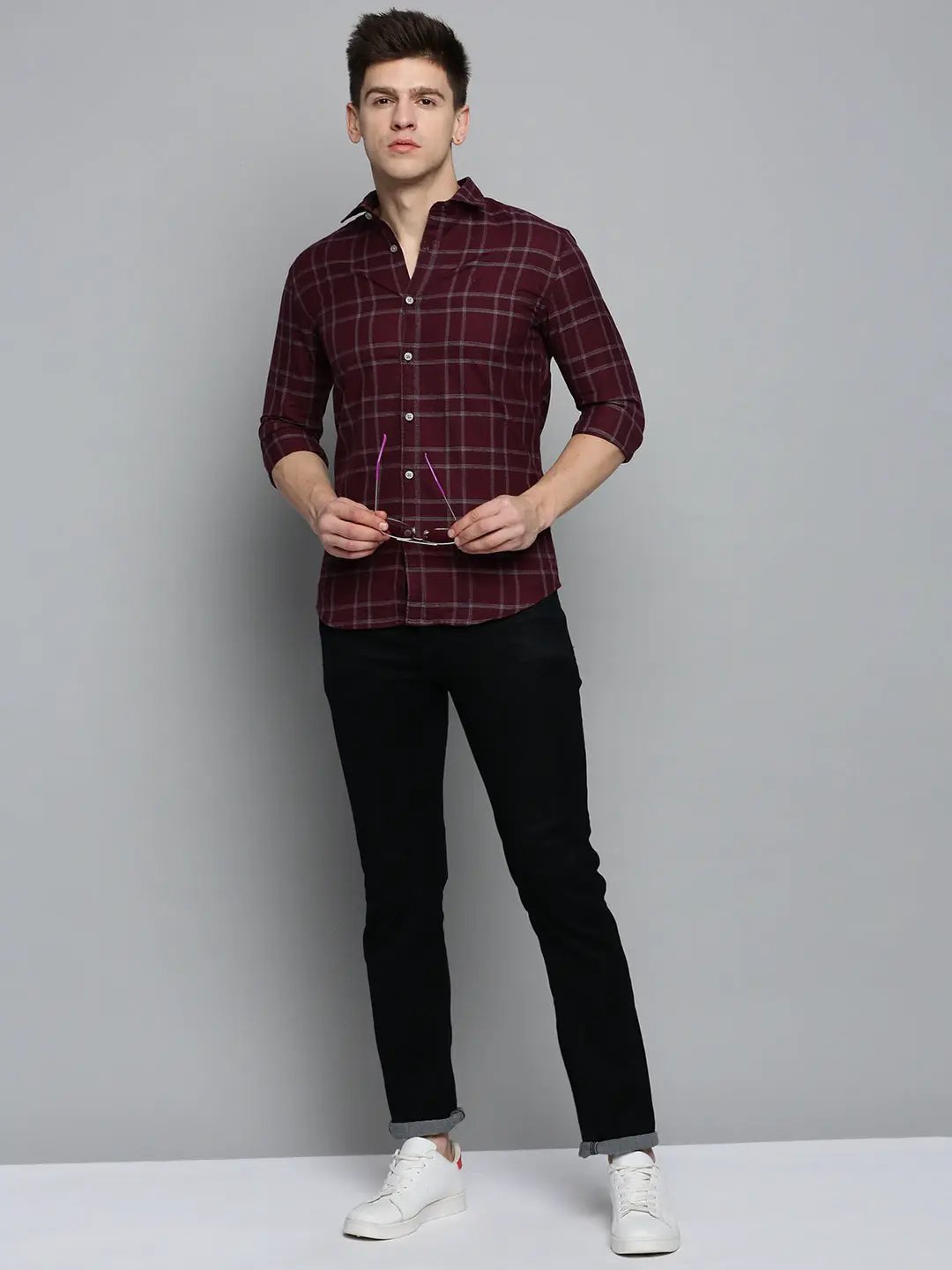 Men's Red Checked Casual Shirt