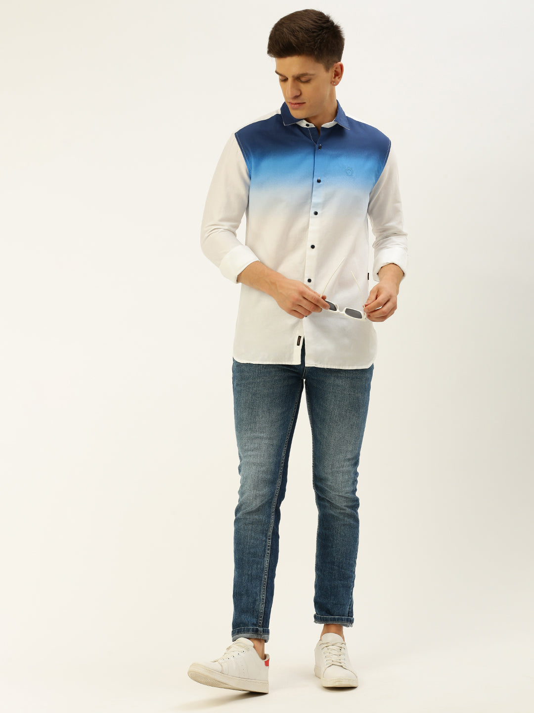 Men White Solid Casual Shirt