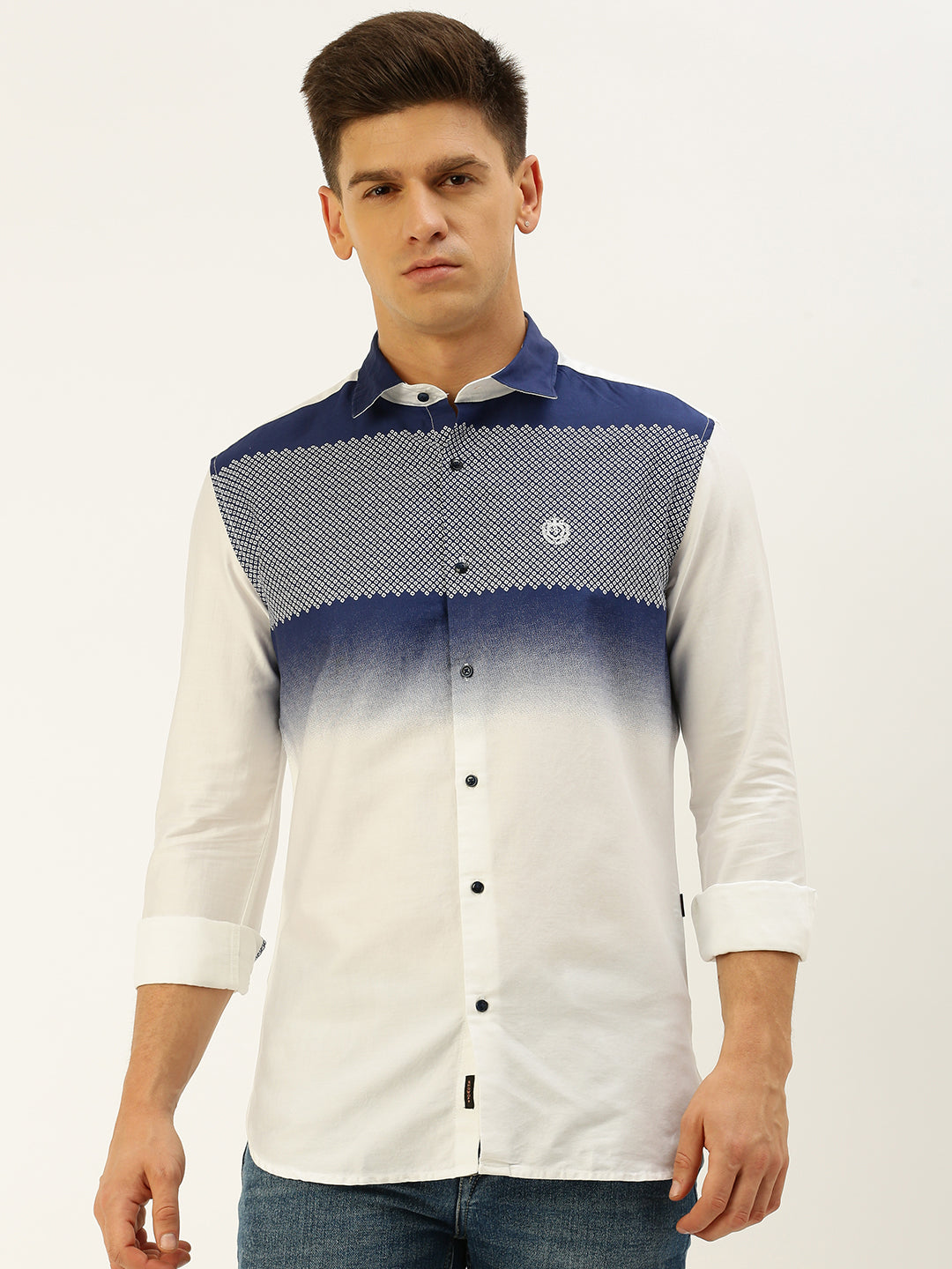 Men White Printed Casual Shirt