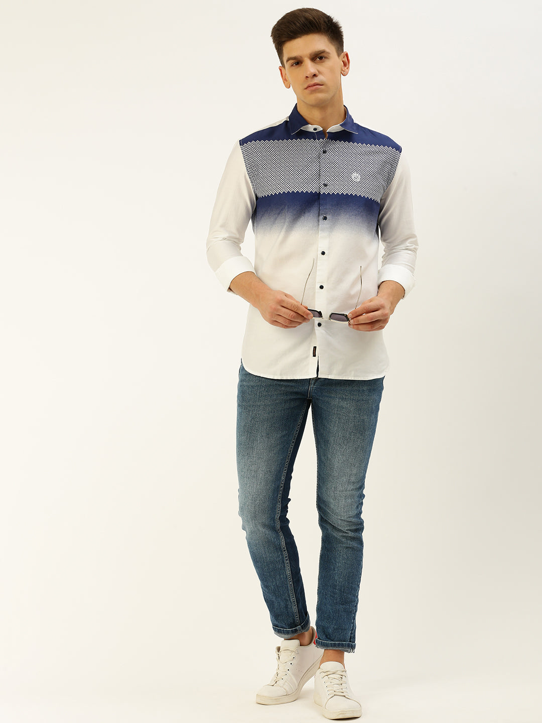 Men White Printed Casual Shirt