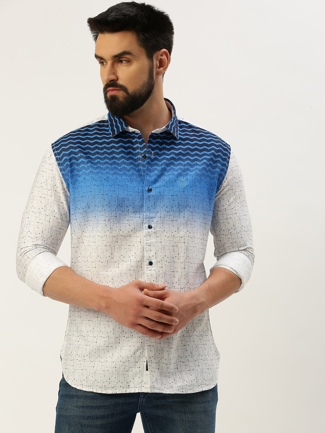 Men White Printed Casual Shirt