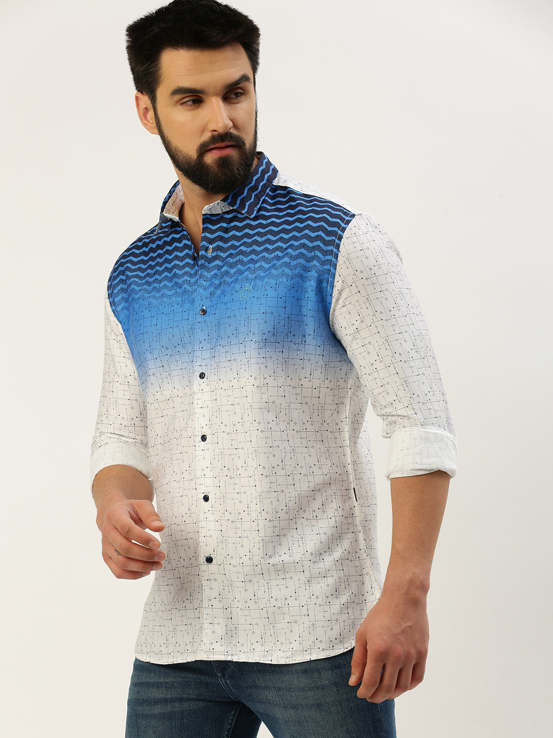 Men White Printed Casual Shirt