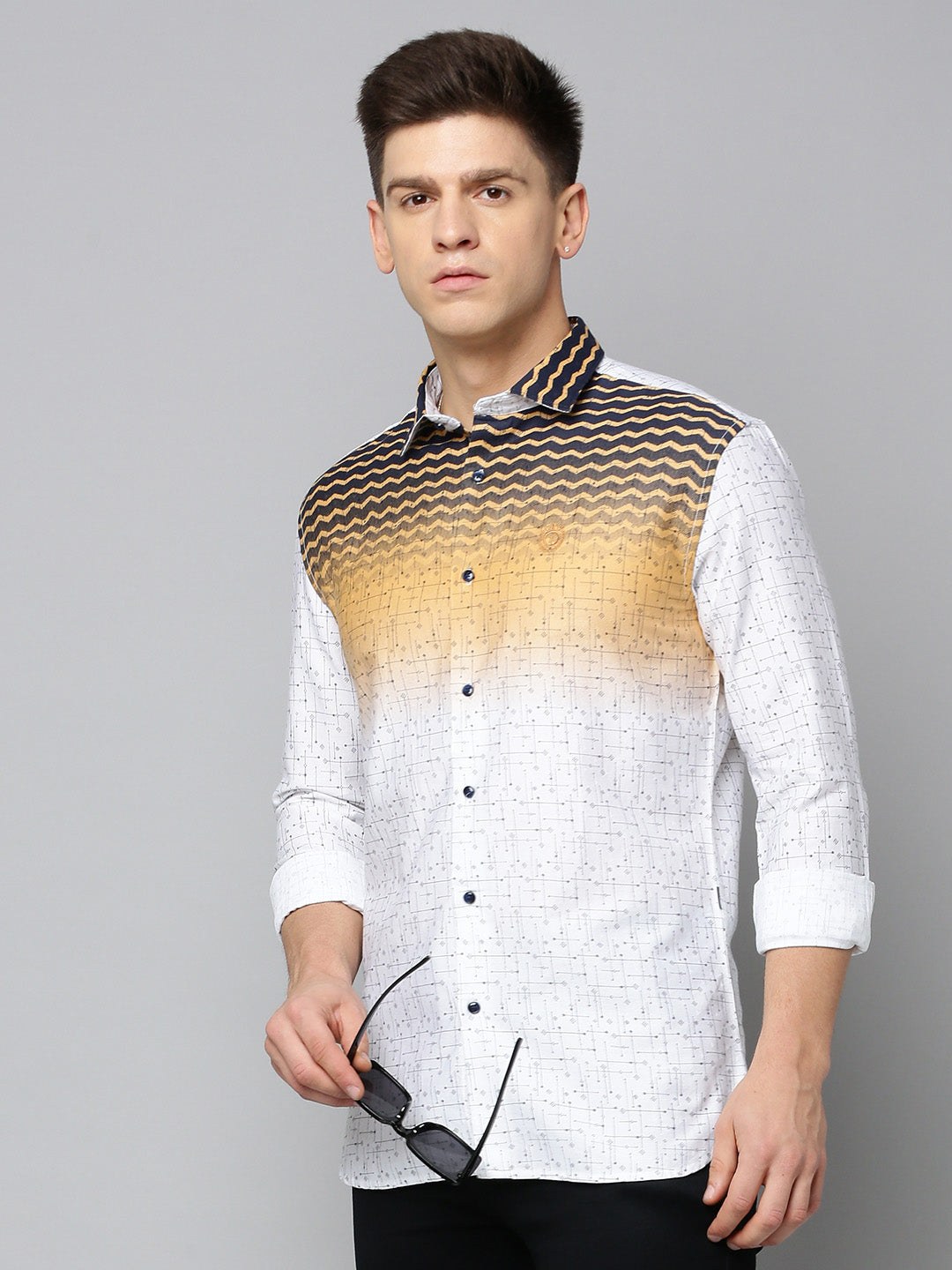 Men White Printed Casual Shirt