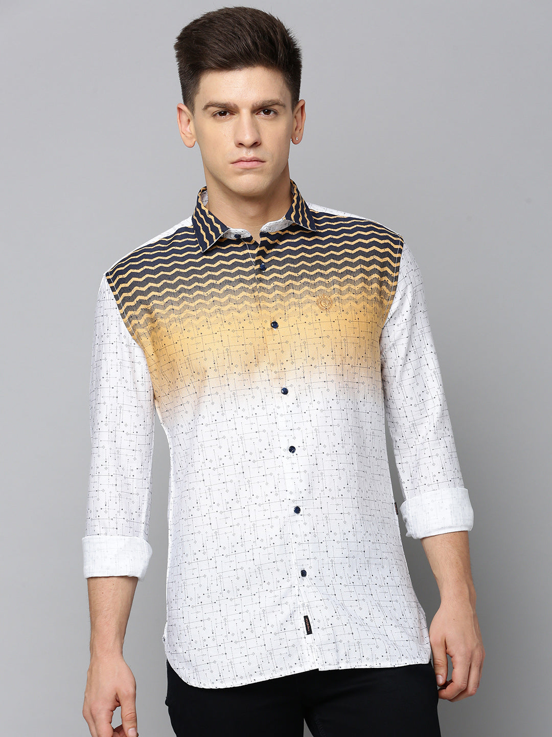 Men White Printed Casual Shirt