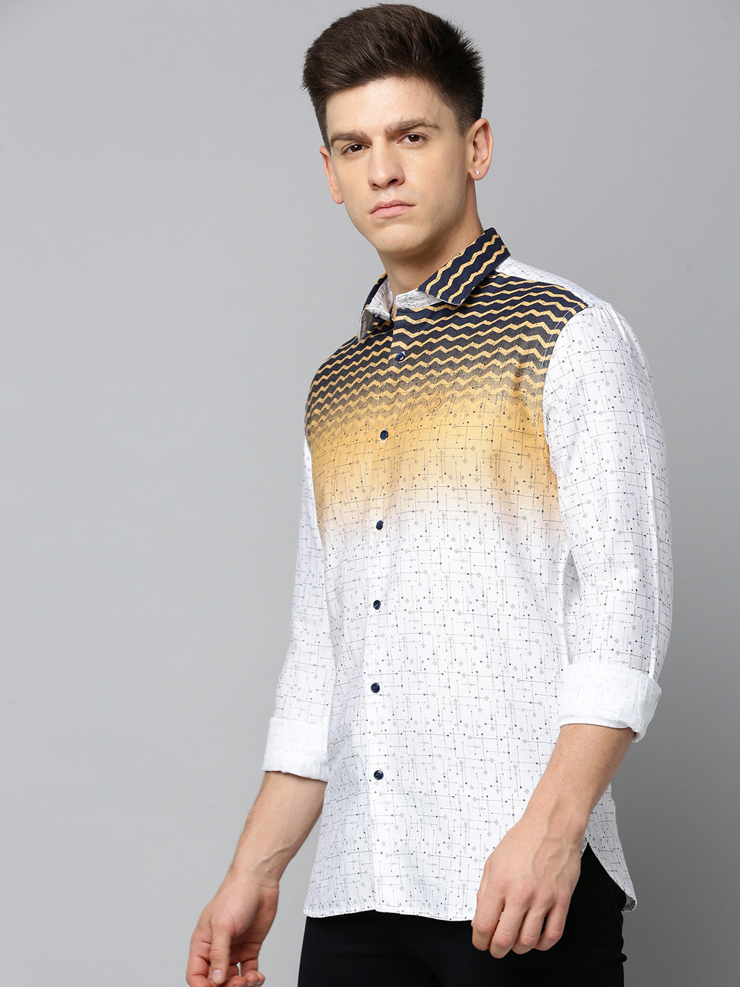 Men White Printed Casual Shirt