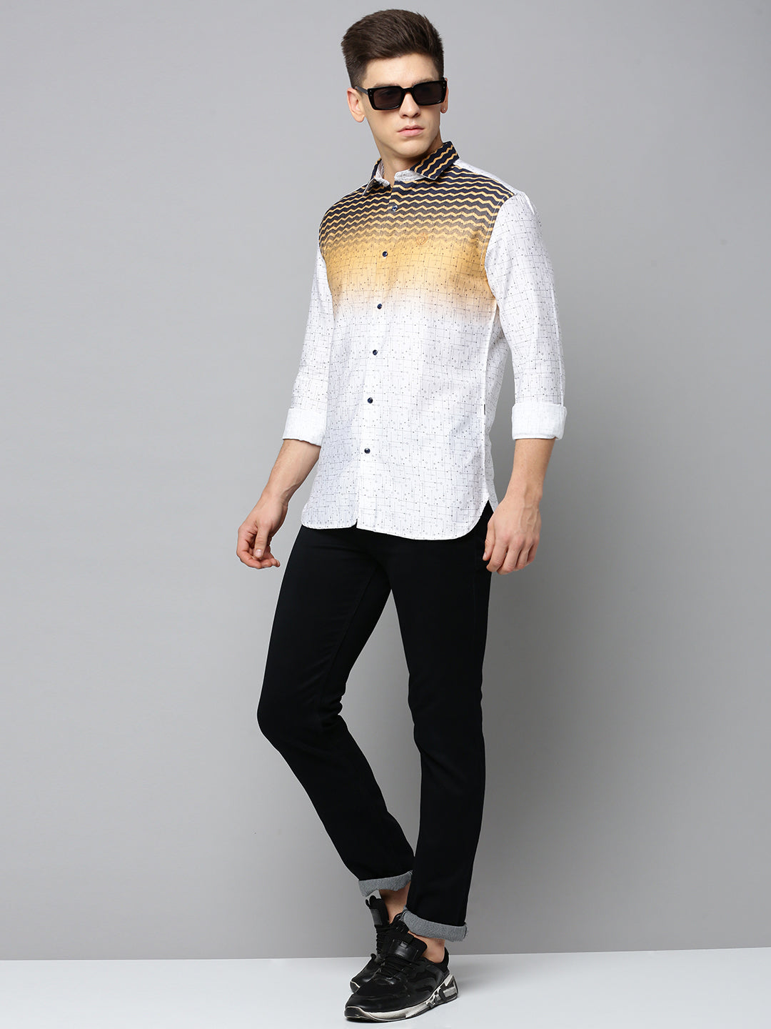 Men White Printed Casual Shirt