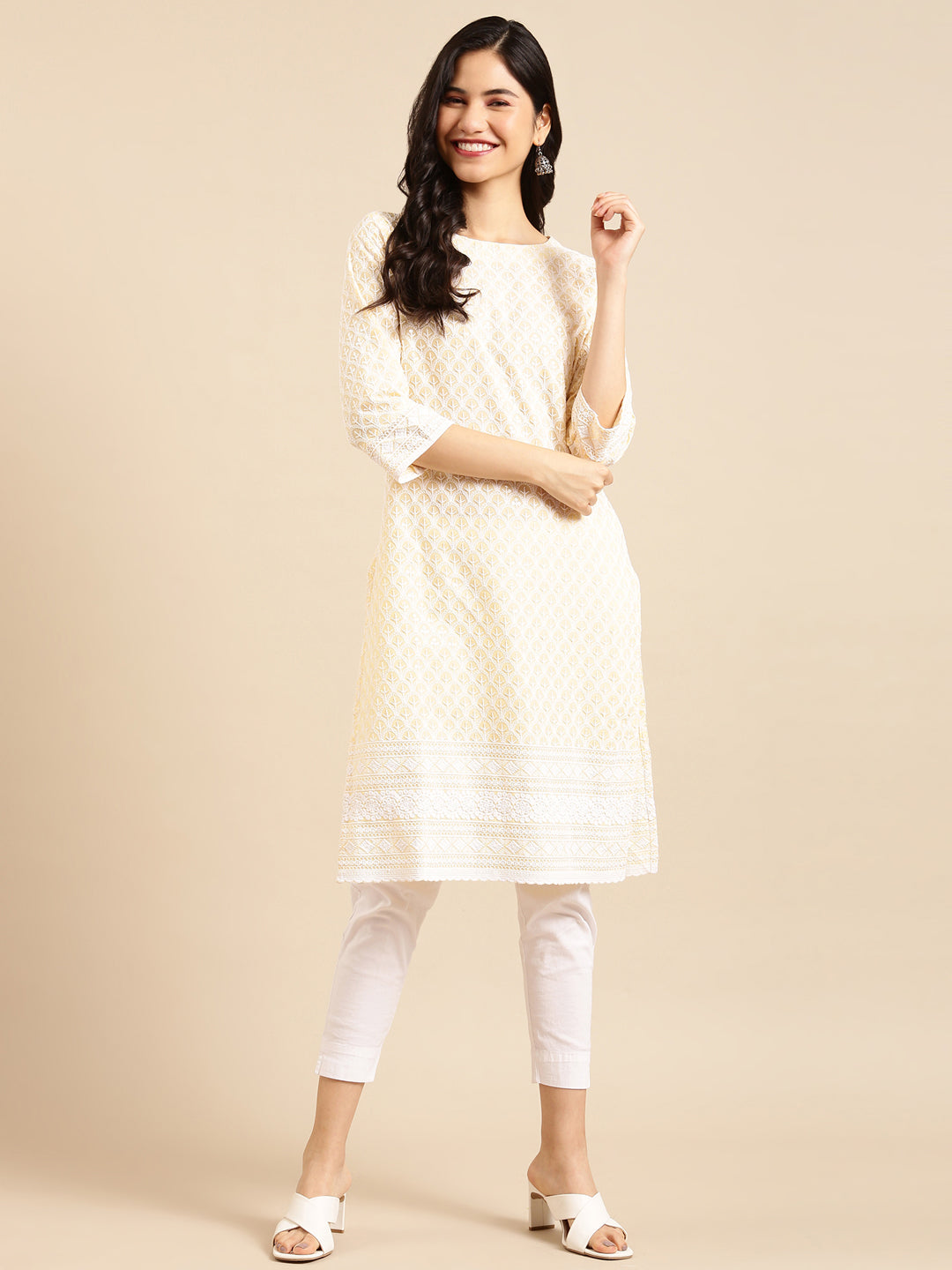 Women's Yellow Embroidered Straight Kurta