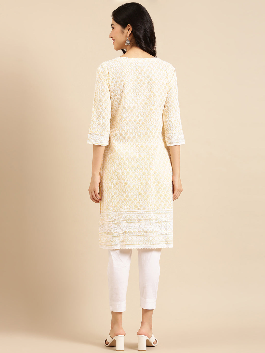 Women's Yellow Embroidered Straight Kurta