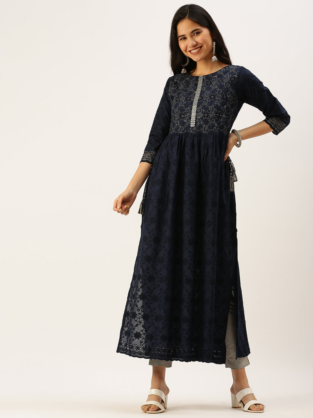 Women's Blue Embroidered Anarkali Kurtas