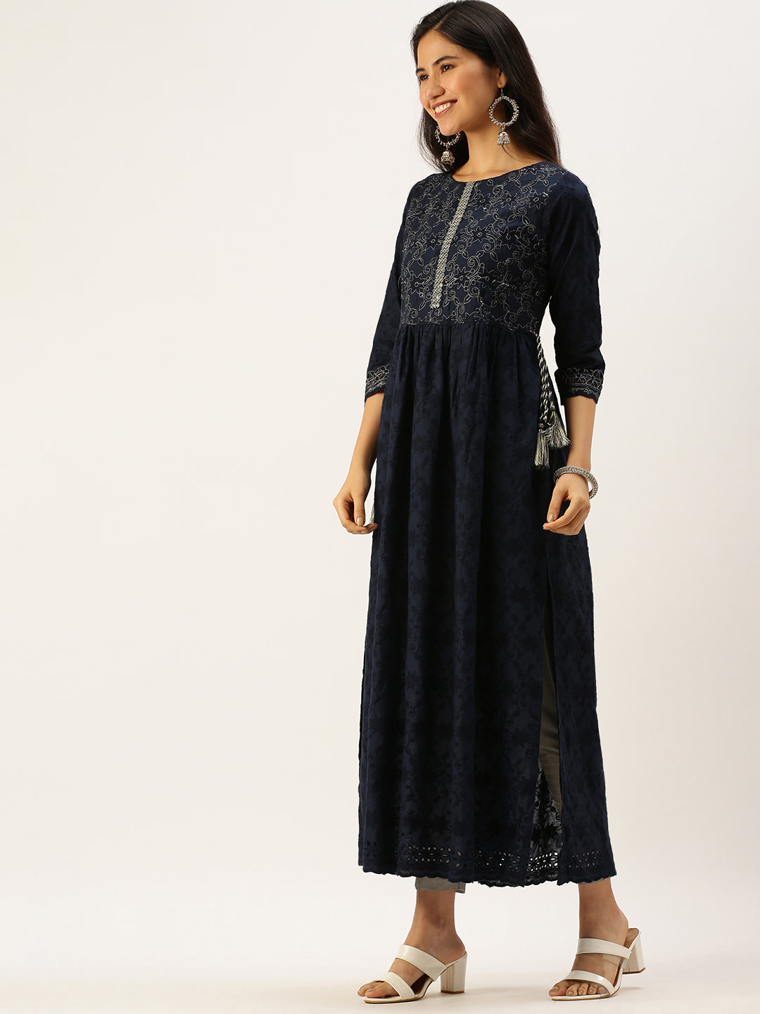 Women's Blue Embroidered Anarkali Kurtas