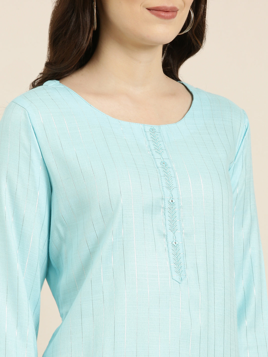 Women Blue Striped Straight Kurta