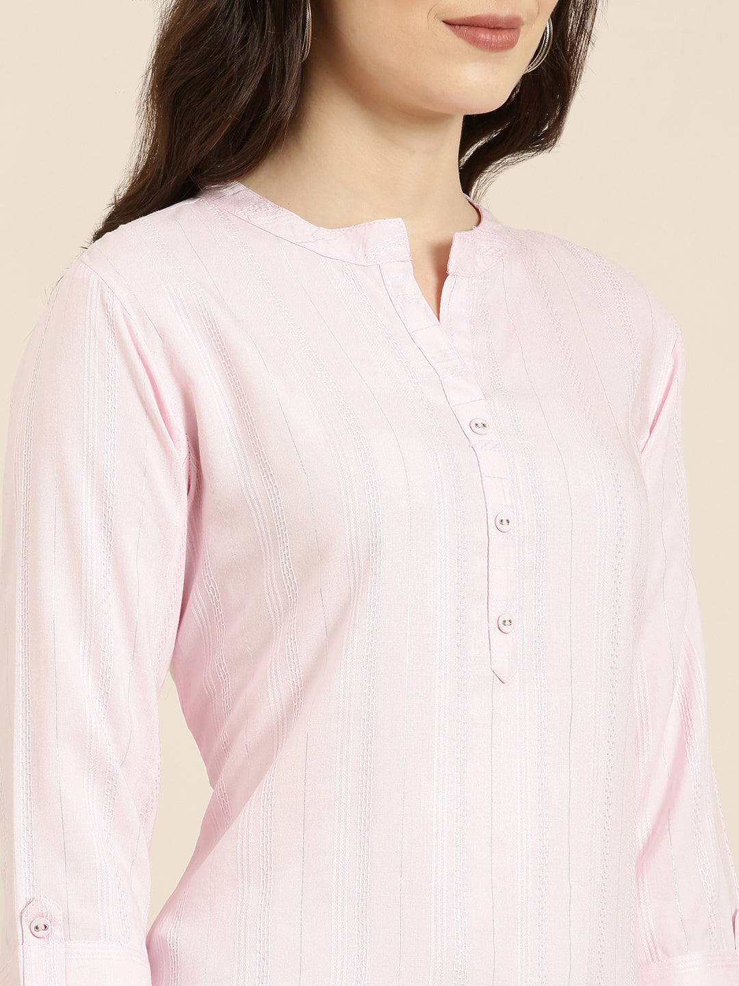 Women Pink Solid Straight Kurta