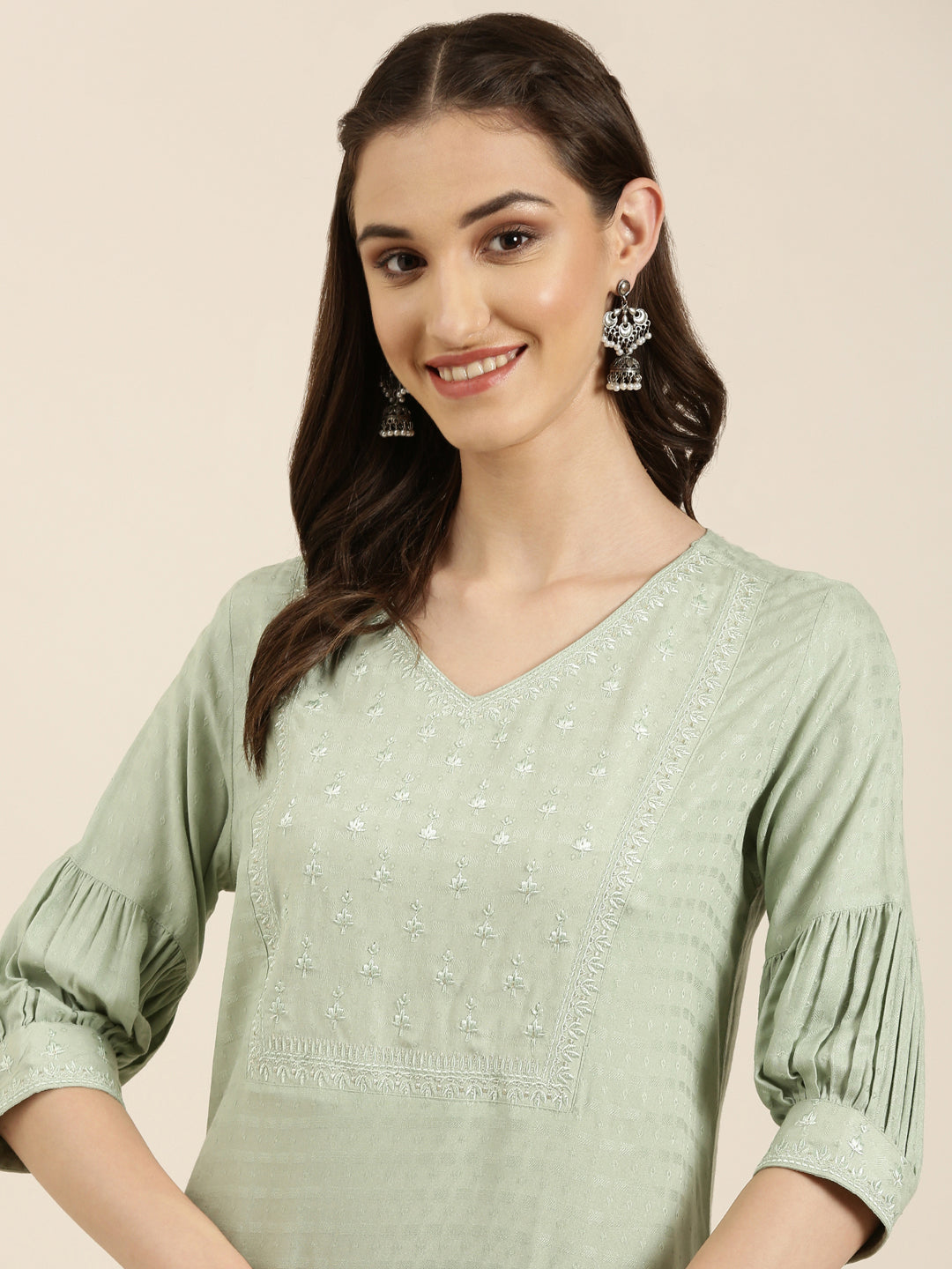 Women Sea Green Printed Straight Kurti