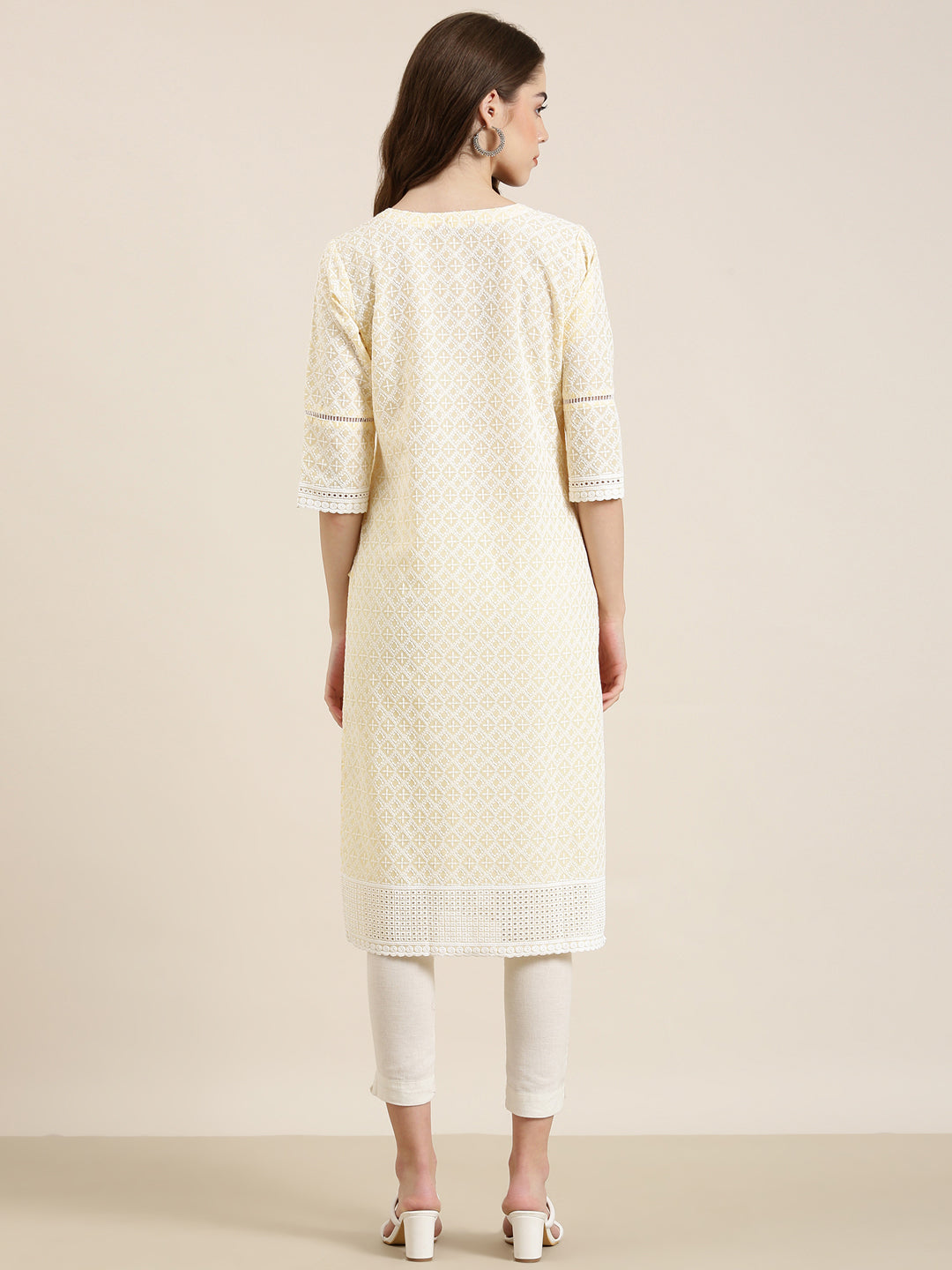 Women Yellow Embellished Straight Kurta