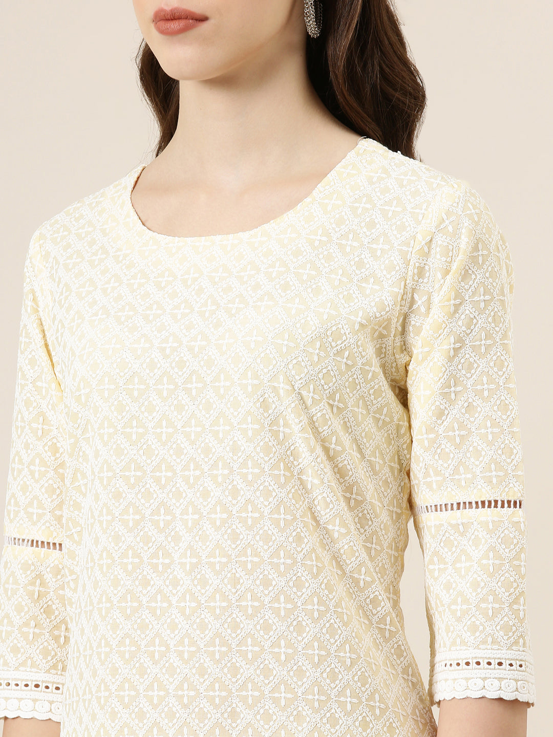 Women Yellow Embellished Straight Kurta