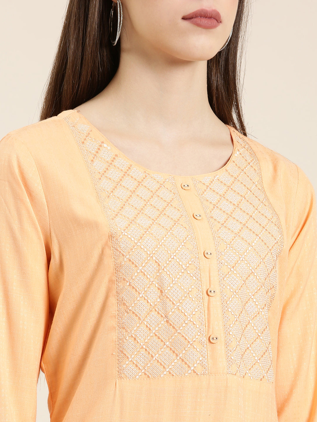 Women Peach Solid Straight Kurta