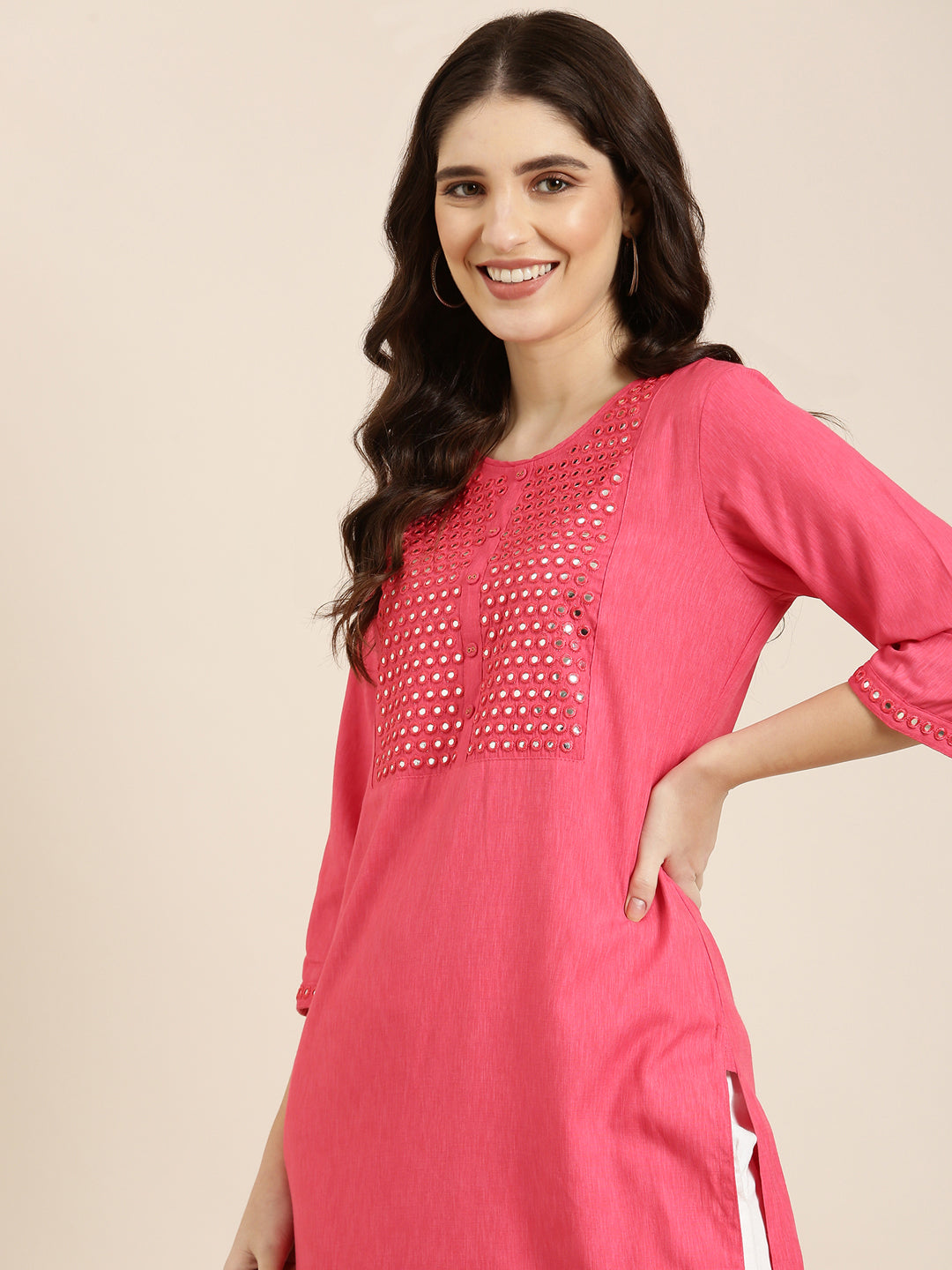 Women Pink Solid Straight Kurta