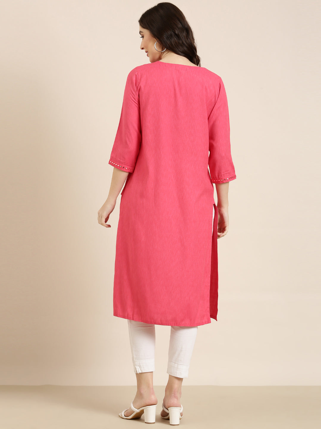 Women Pink Solid Straight Kurta