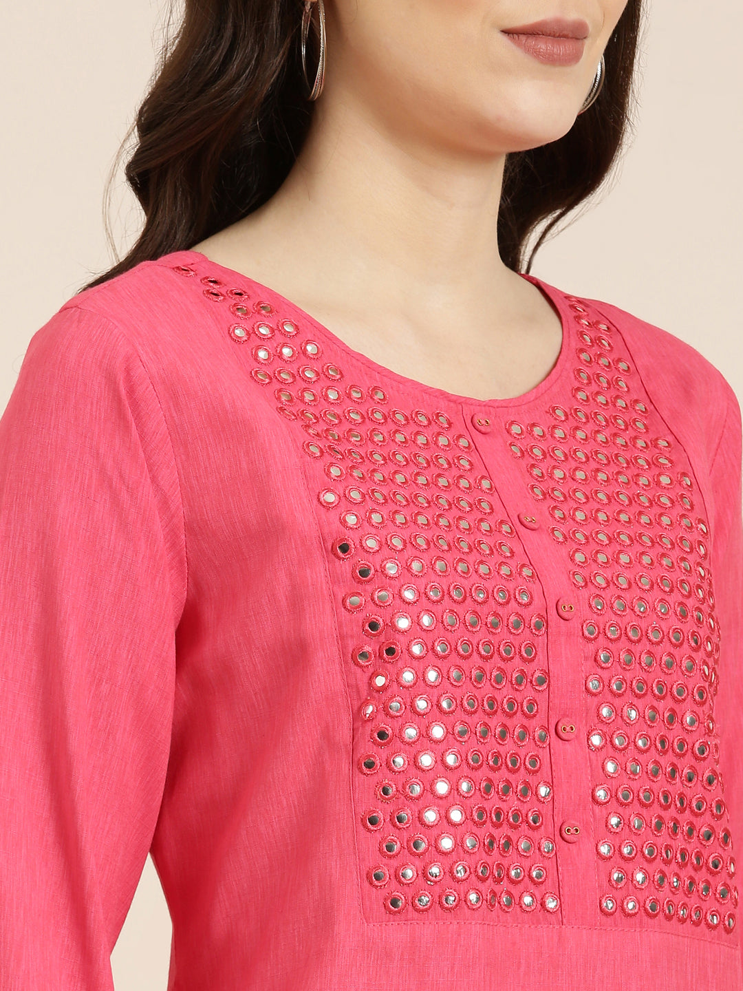 Women Pink Solid Straight Kurta