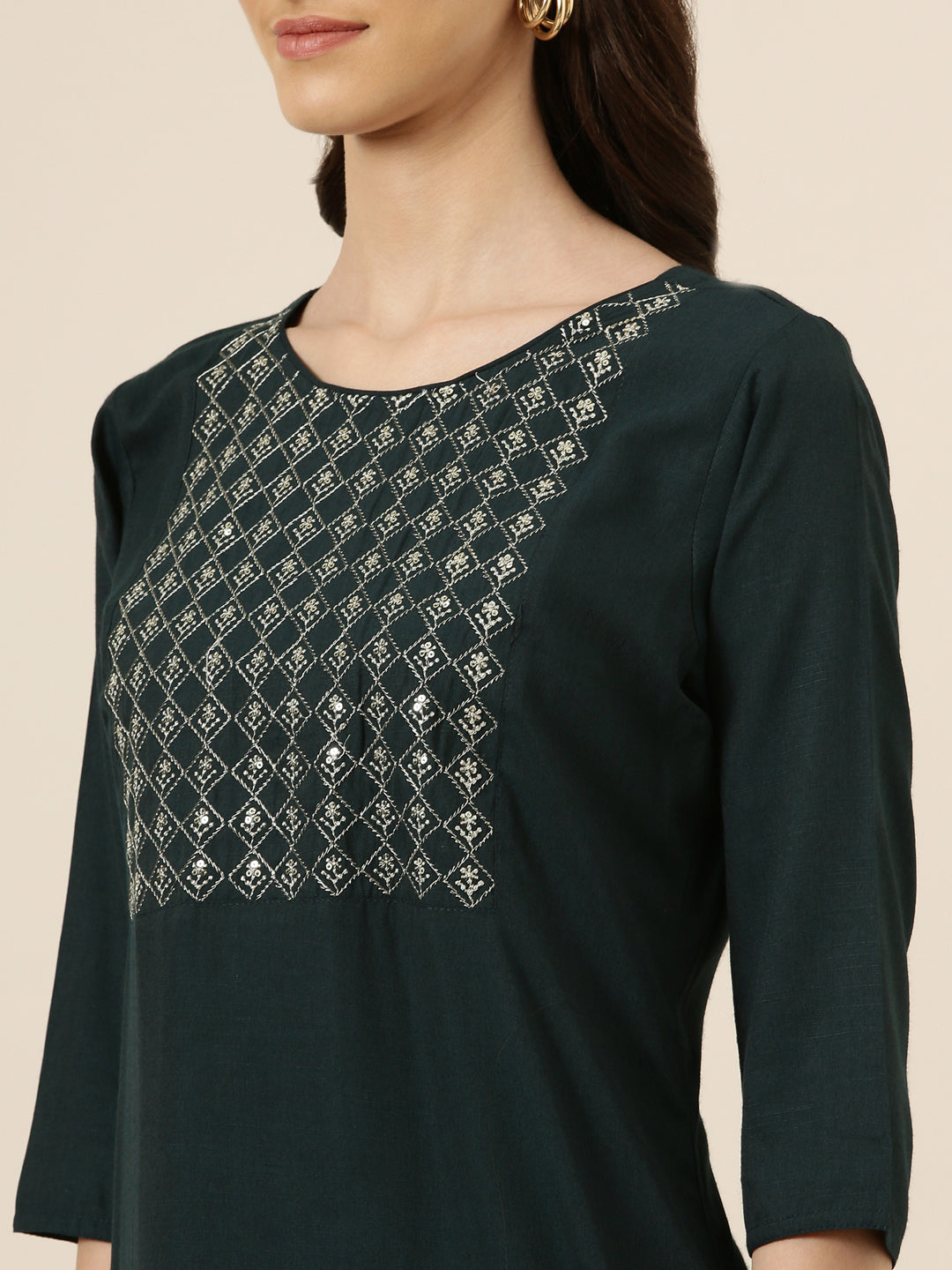 Women Teal Solid Straight Kurta