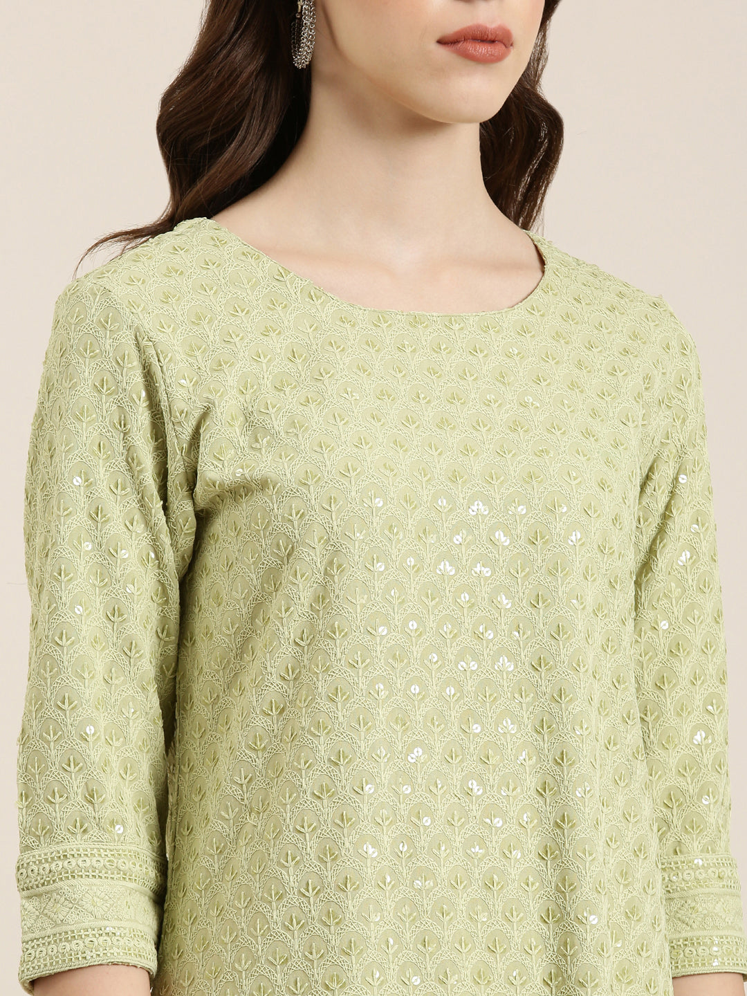 Women Lime Green Embellished Straight Kurta