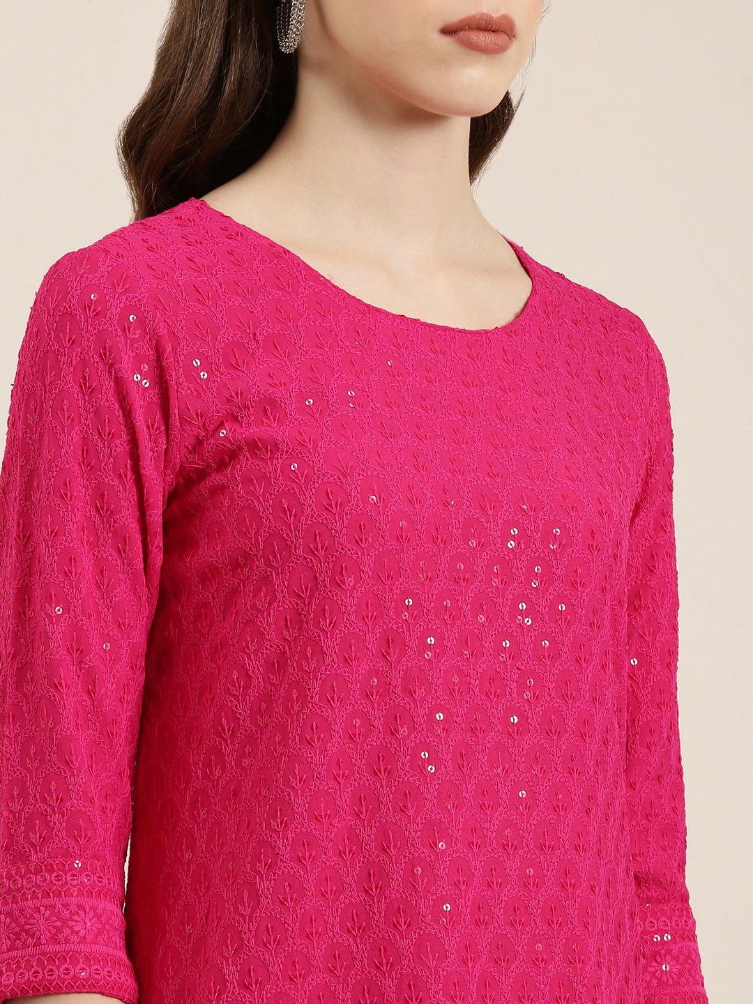 Women Pink Embellished Straight Kurta