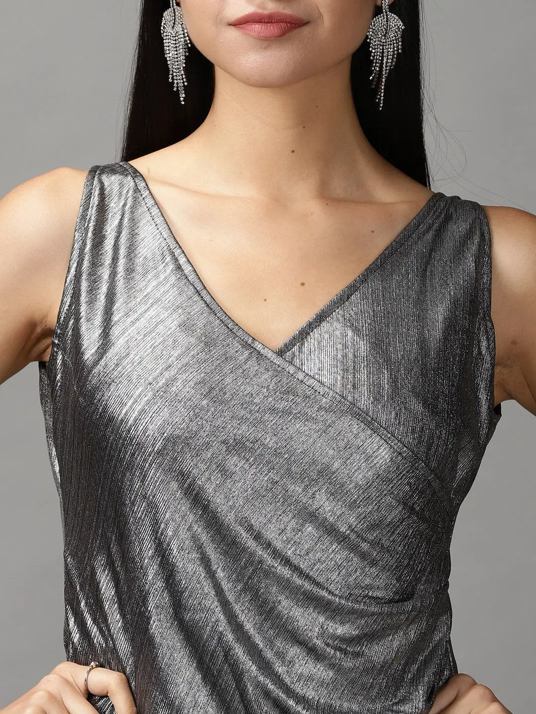 Women's Metallic Embellished Wrap Dress