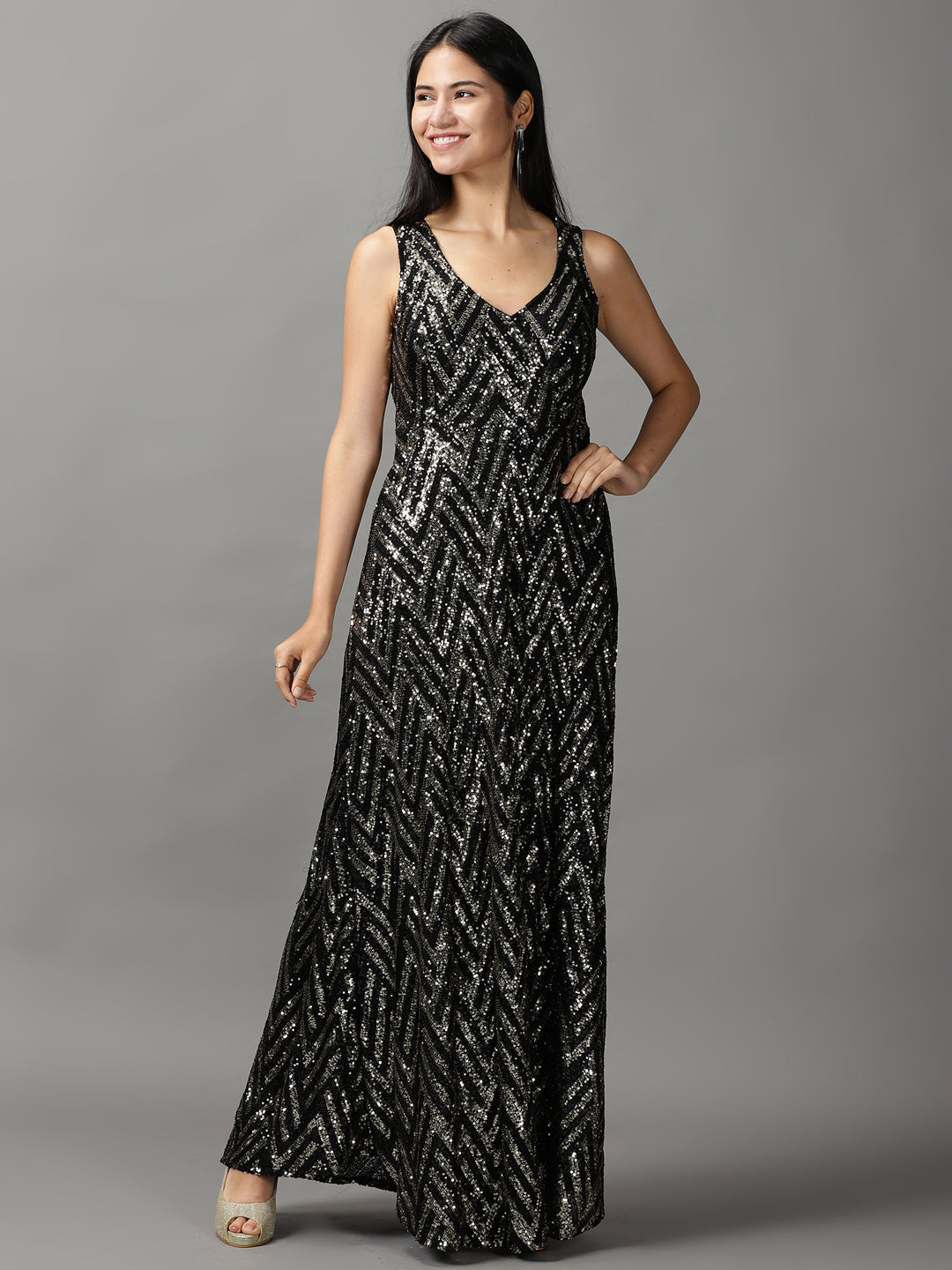 Women's Black Embellished Gown Dress