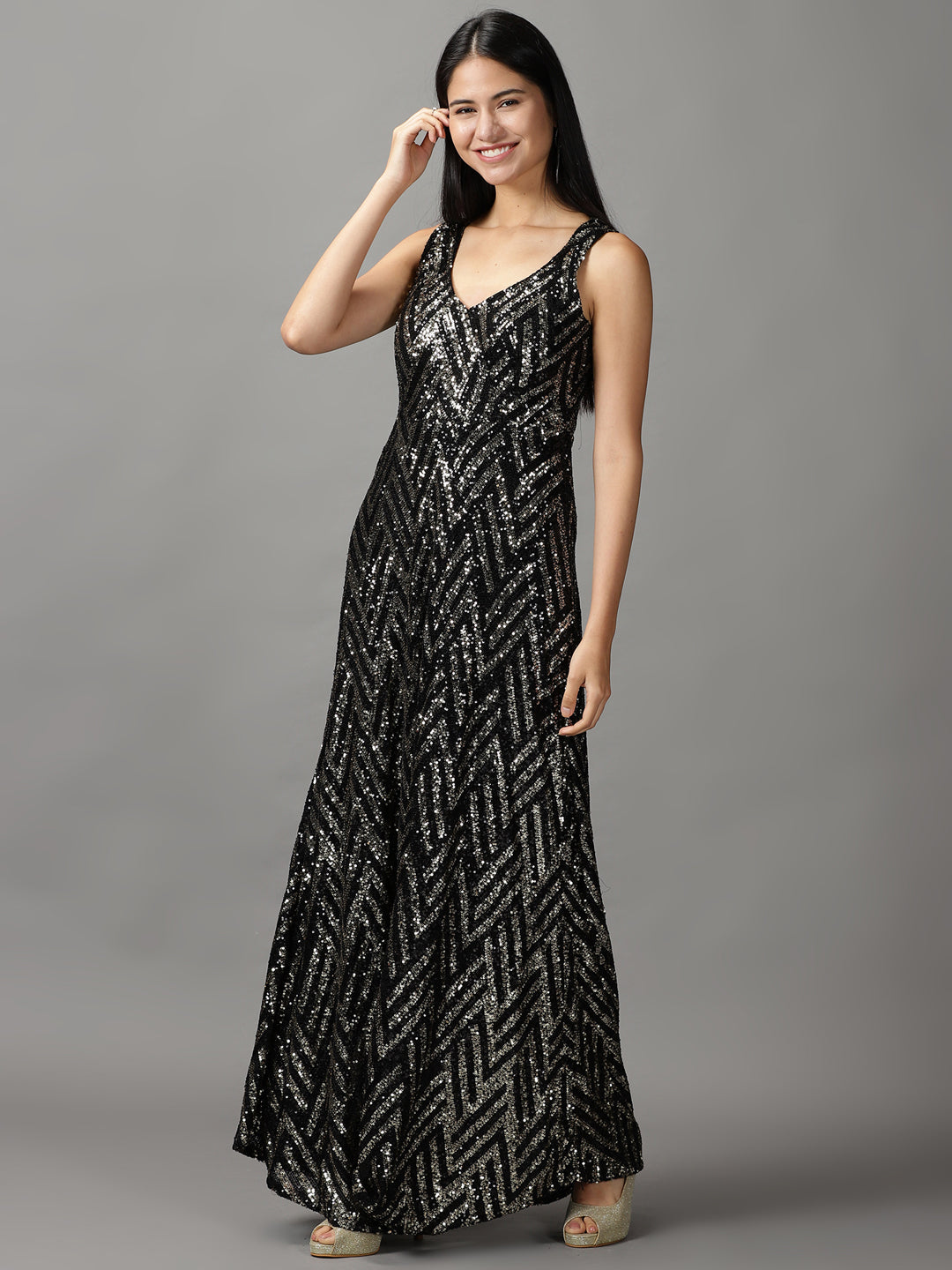 Women's Black Embellished Gown Dress
