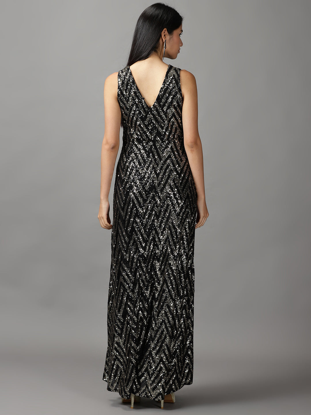 Women's Black Embellished Gown Dress