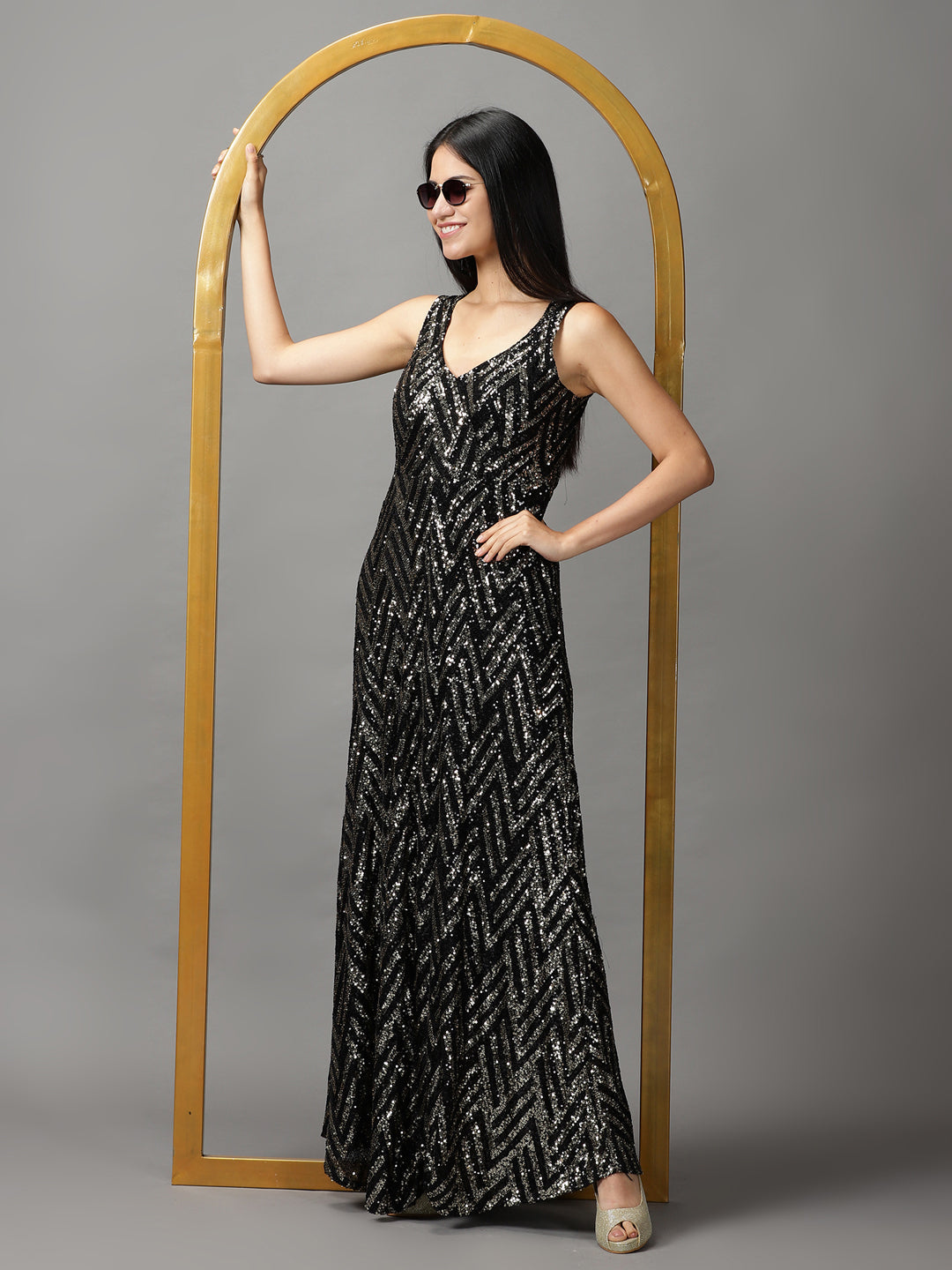Women's Black Embellished Gown Dress