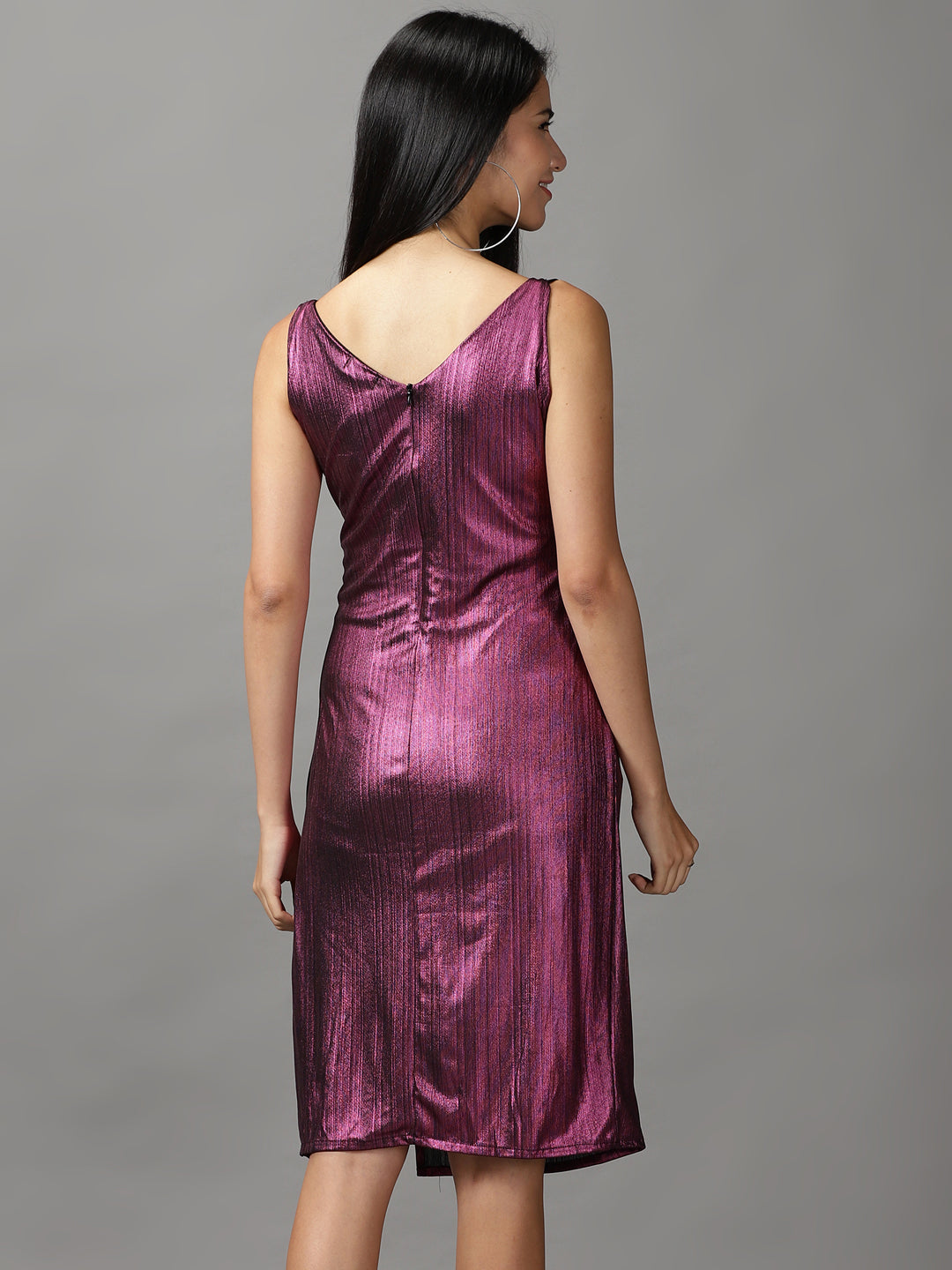 Women's Metallic Sleeveless V-Neck Wrap Dress
