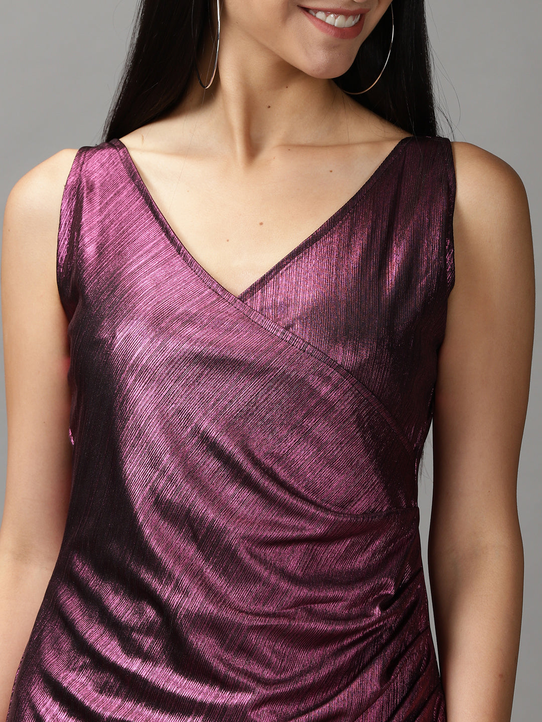 Women's Metallic Sleeveless V-Neck Wrap Dress