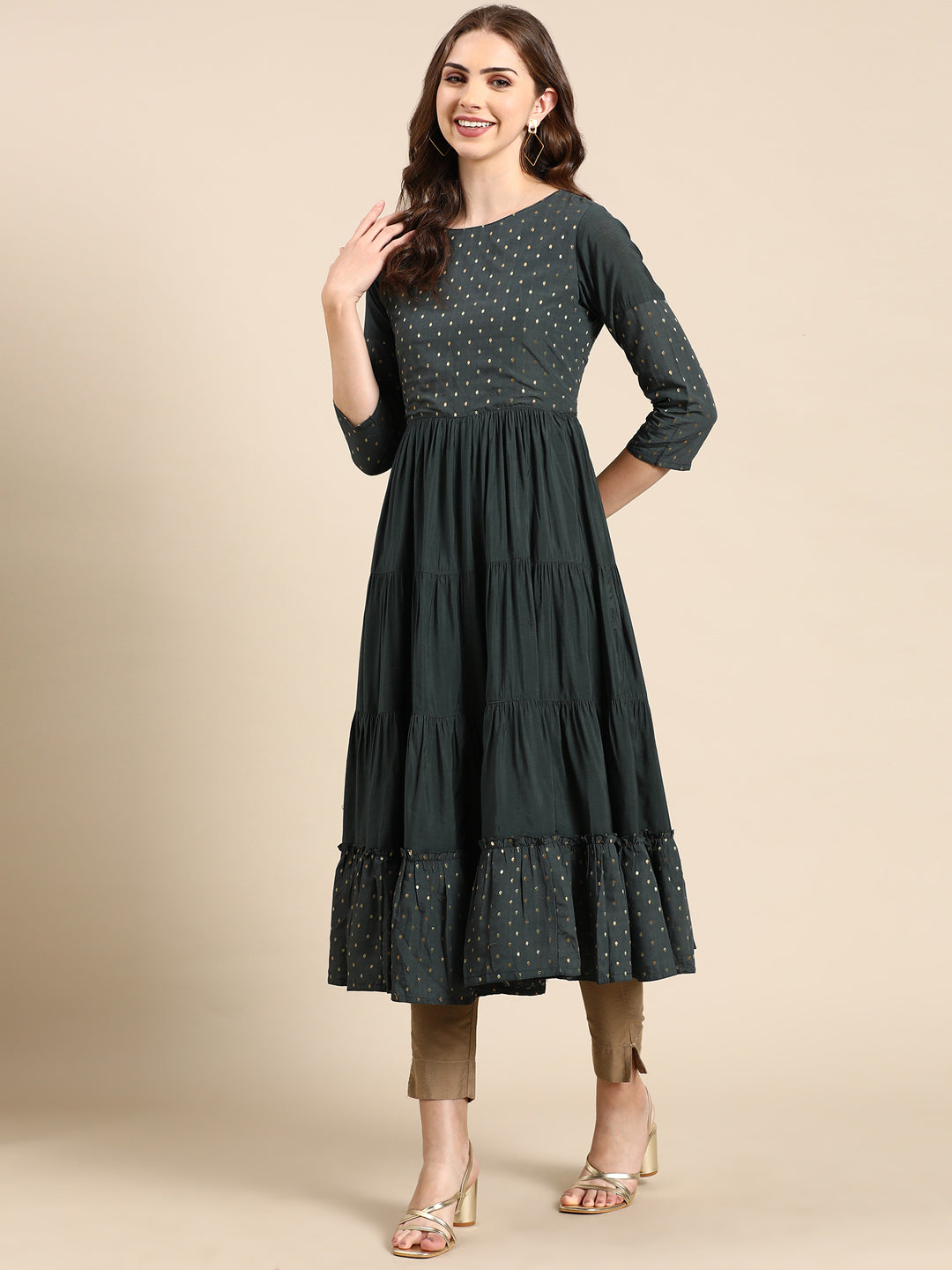 Women's Teal Solid Anarkali Kurta