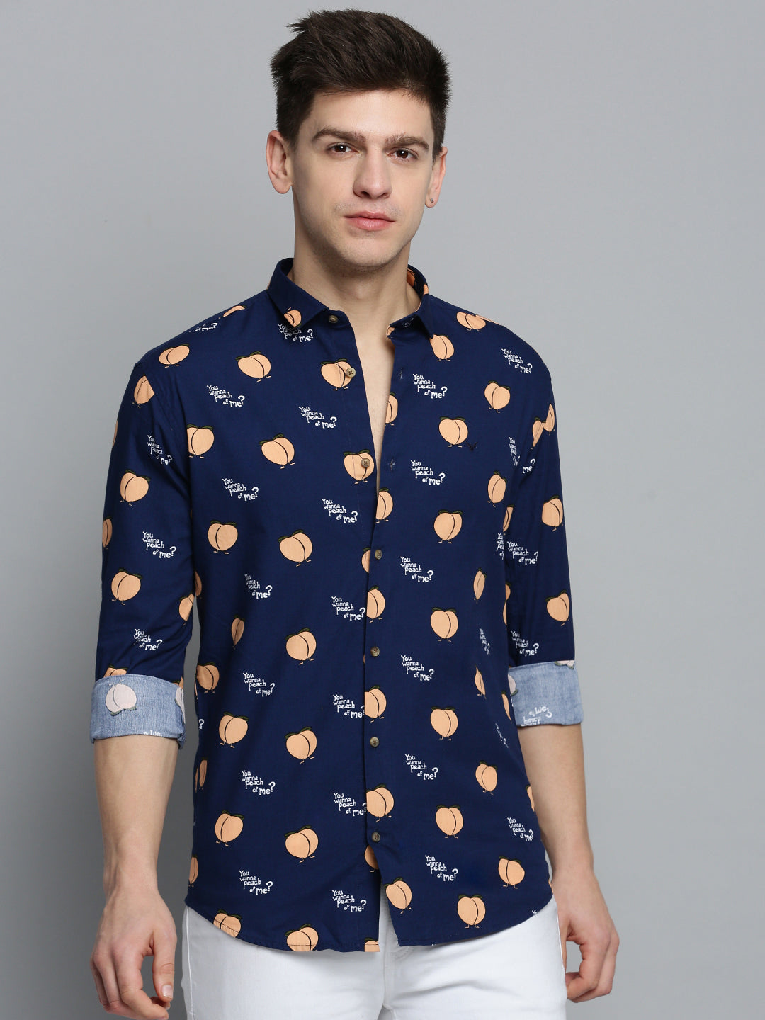 Men Navy Printed Casual Shirt