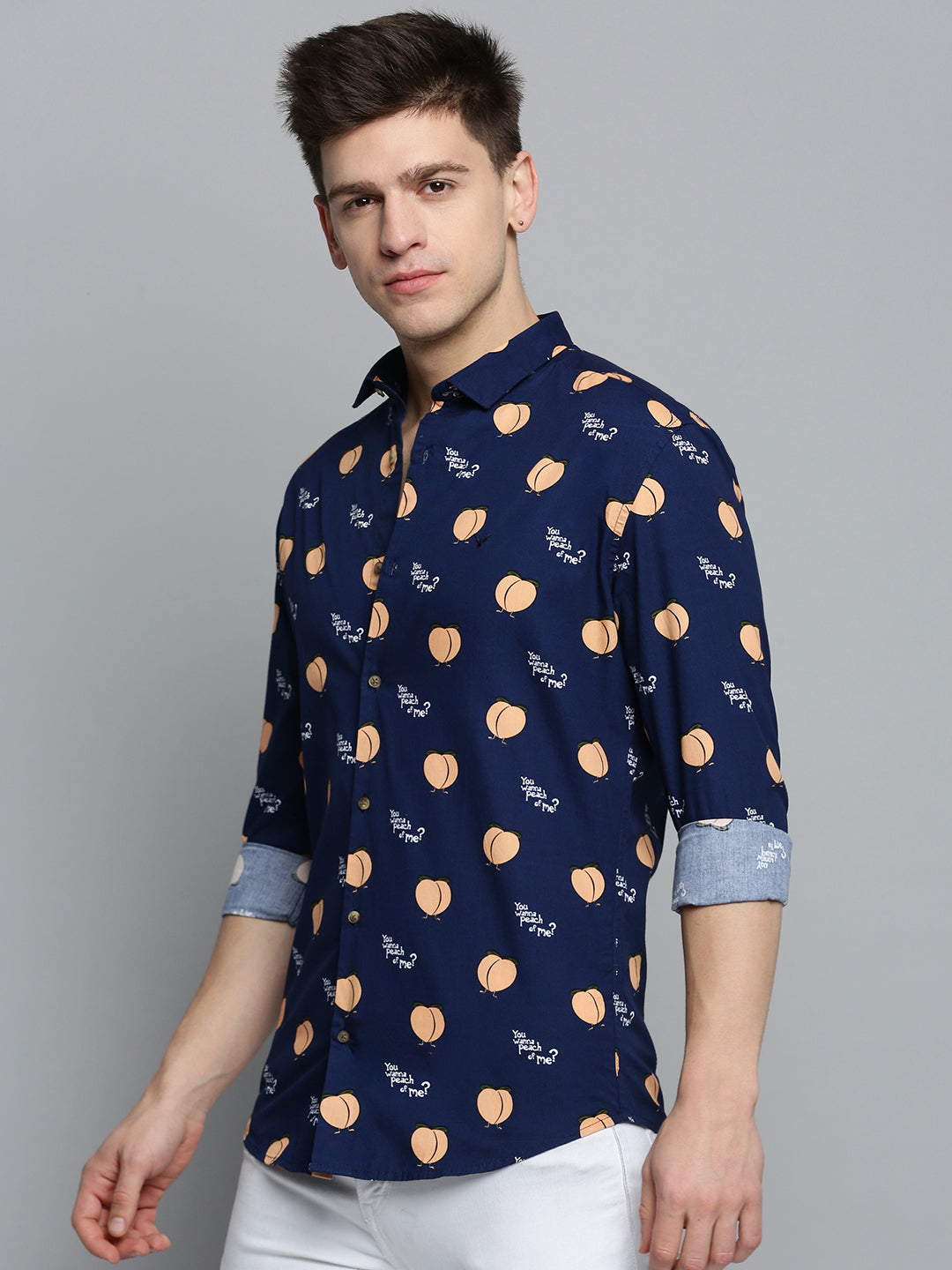 Men Navy Printed Casual Shirt