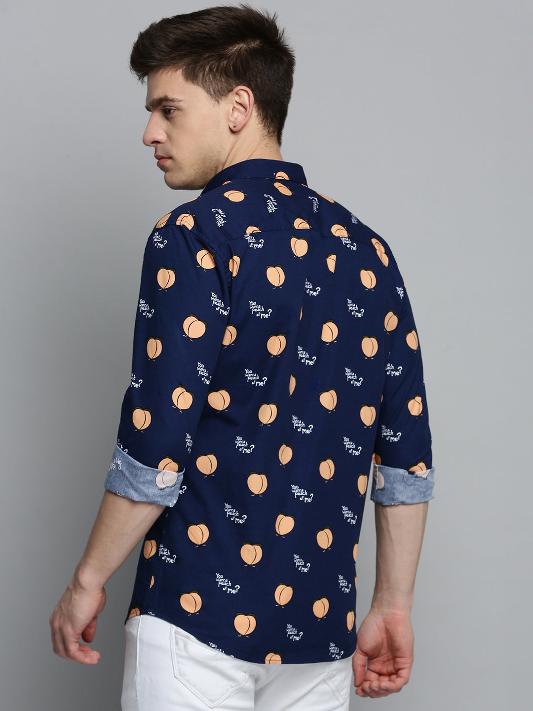 Men Navy Printed Casual Shirt