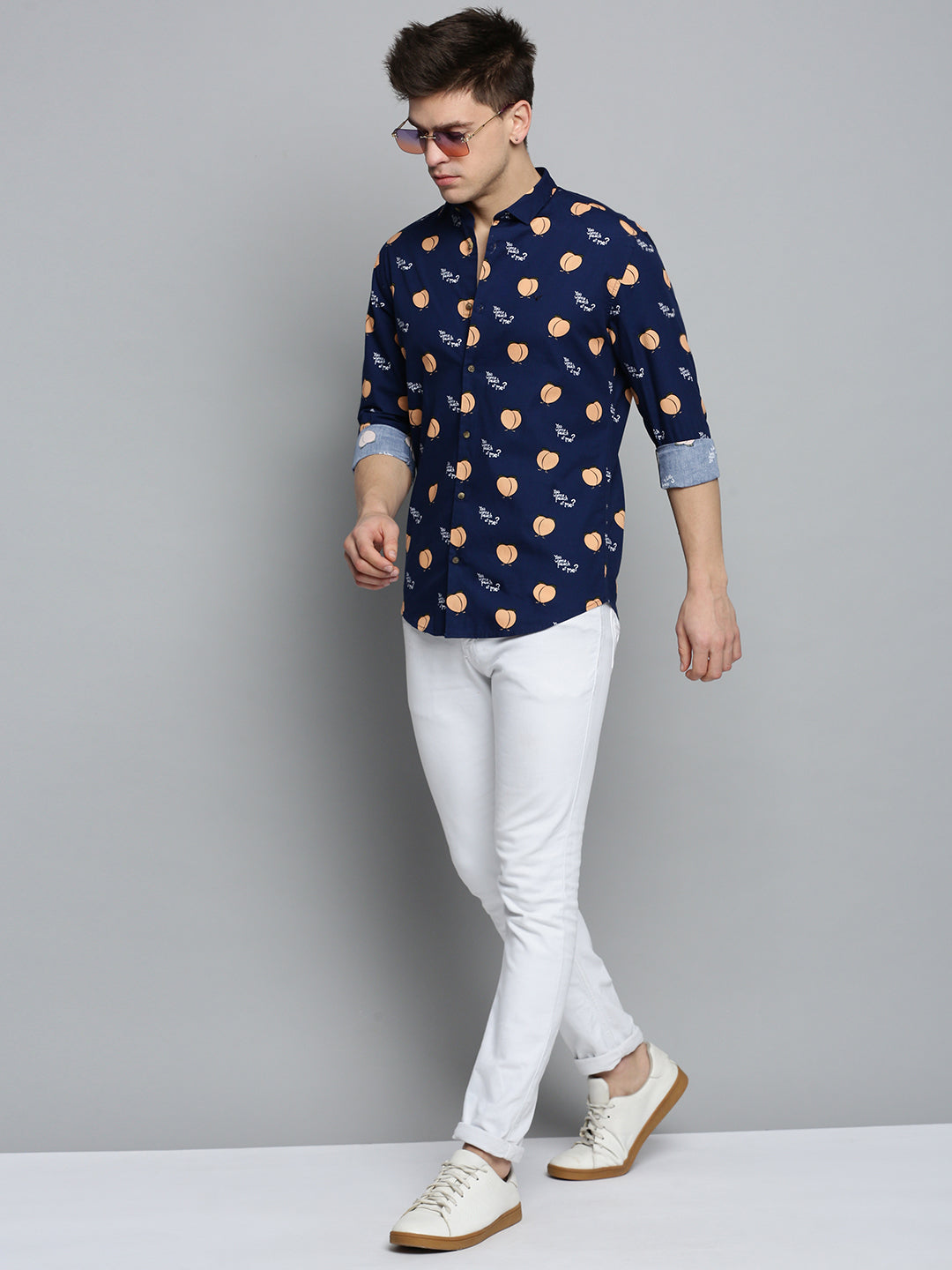 Men Navy Printed Casual Shirt