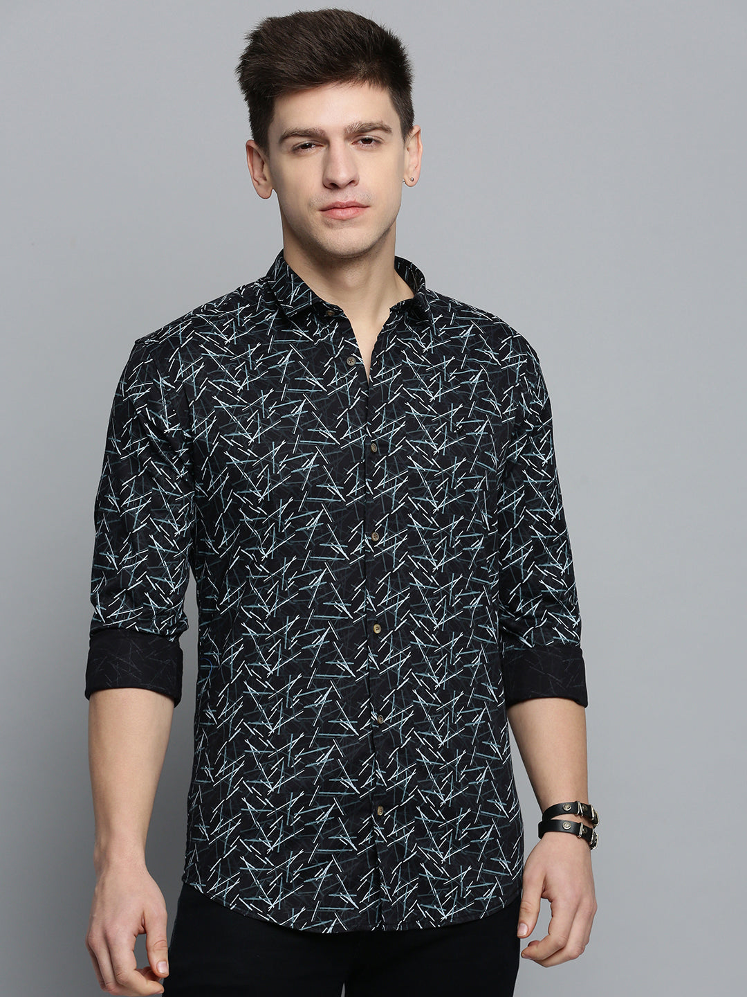 Men Black Printed Casual Shirt