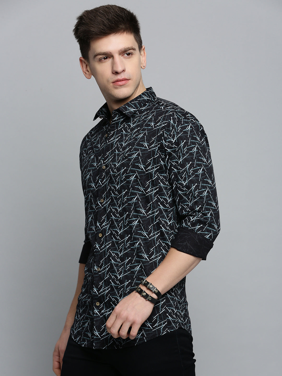 Men Black Printed Casual Shirt