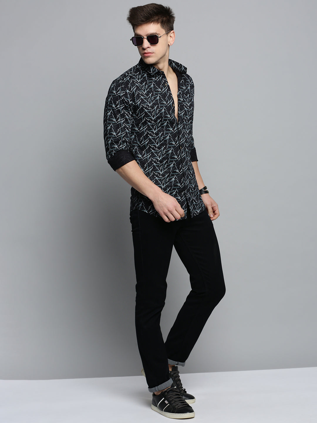 Men Black Printed Casual Shirt