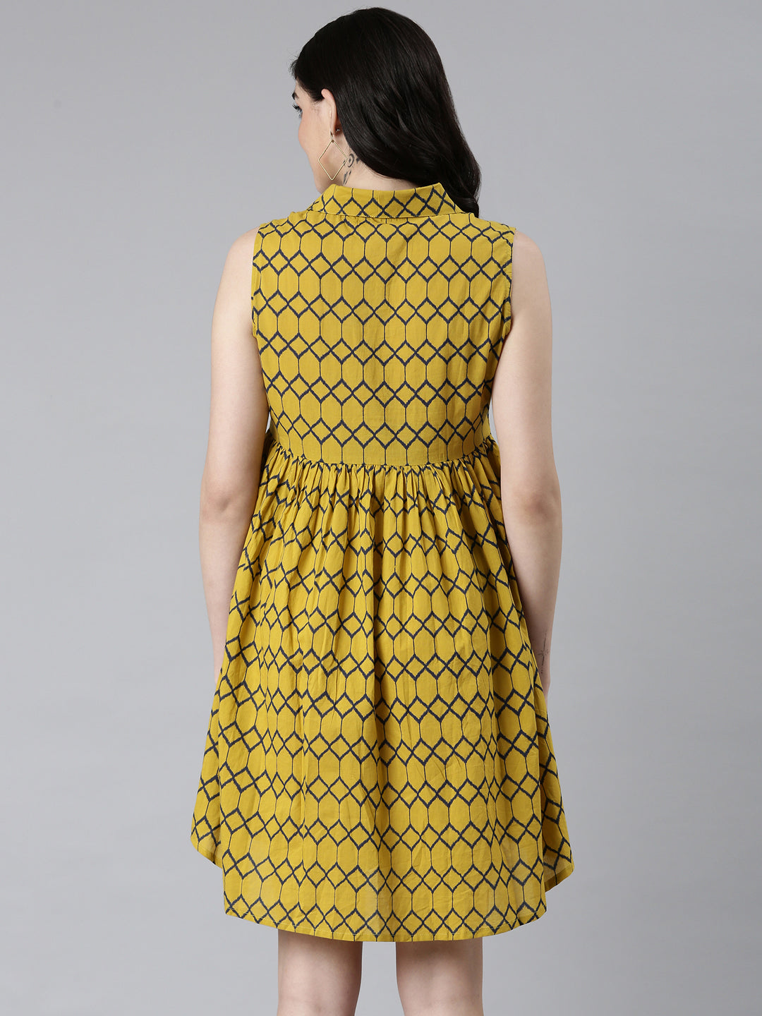 Women Mustard Geometrical A-Line Dress