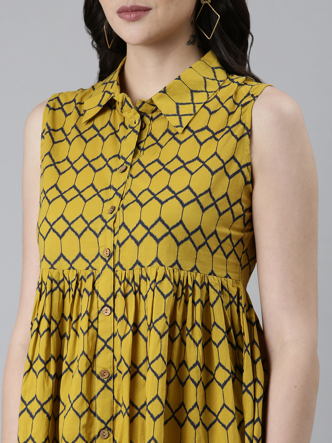 Women Mustard Geometrical A-Line Dress