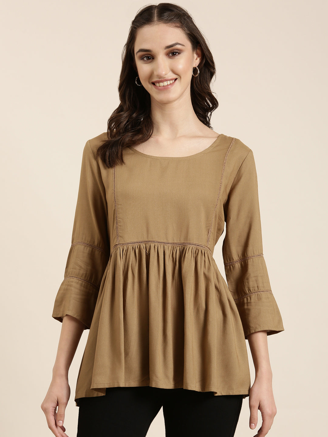 Women Tan Solid A-Line Kurti