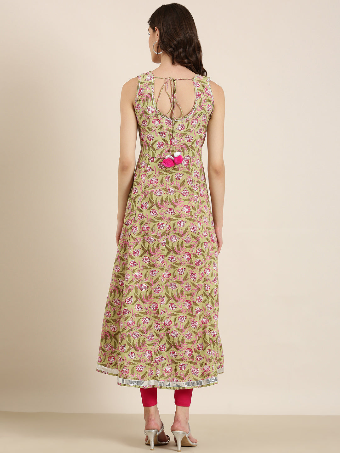 Women Green Floral Anarkali Kurta