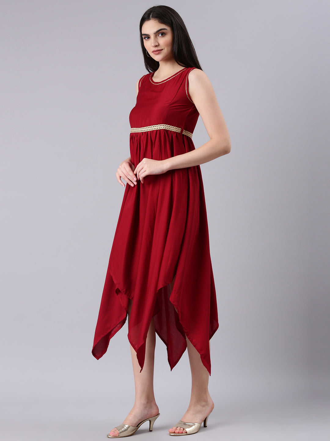 Women Maroon Solid Fit and Flare Dress