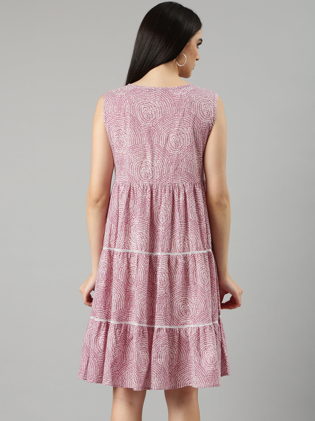 Women Mauve Printed Empire Dress