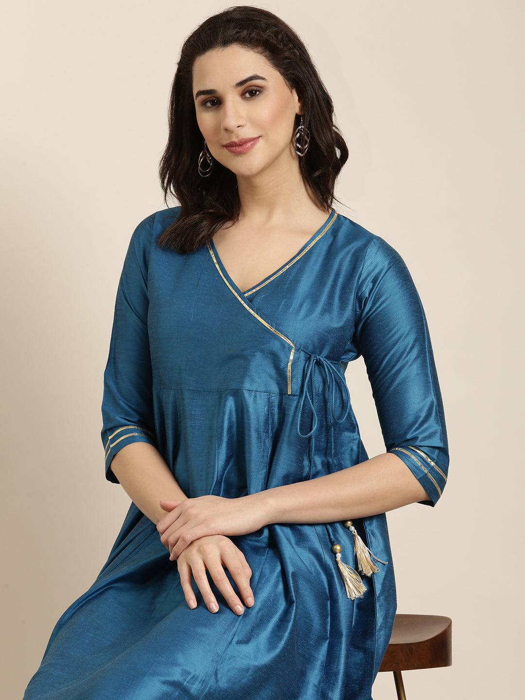 Women Anarkali Blue Solid Kurta